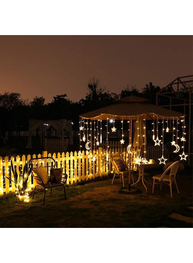 أكاليكس ستارة زينة بطول 3.5 متر مزينة بنجوم وأقمار، إضاءة ليلية بتقنية LED، مثالية لتزيين المنزل في رمضان والحفلات، تعمل ببطارية (إضاءة بيضاء دافئة) مع 8 أوضاع إضاءة. - Image 4